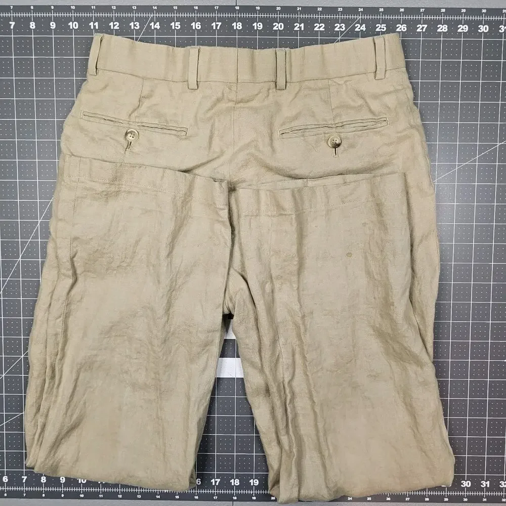 Brooks Brothers Linen Pants 30x28 Tan Khaki Straight Chinos Preppy Trousers Read
